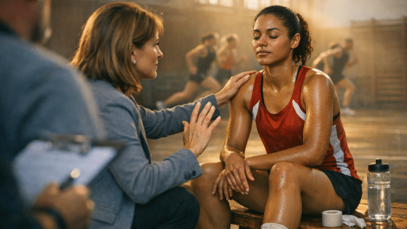 sport szakpszichológiai tanácsadás: pszichológus segít futónőnek légzésgyakorlatban