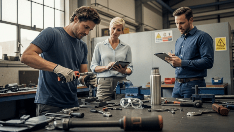 Try & Hire modell: kölcsönzött munkás csavarkulccsal, menedzser figyel